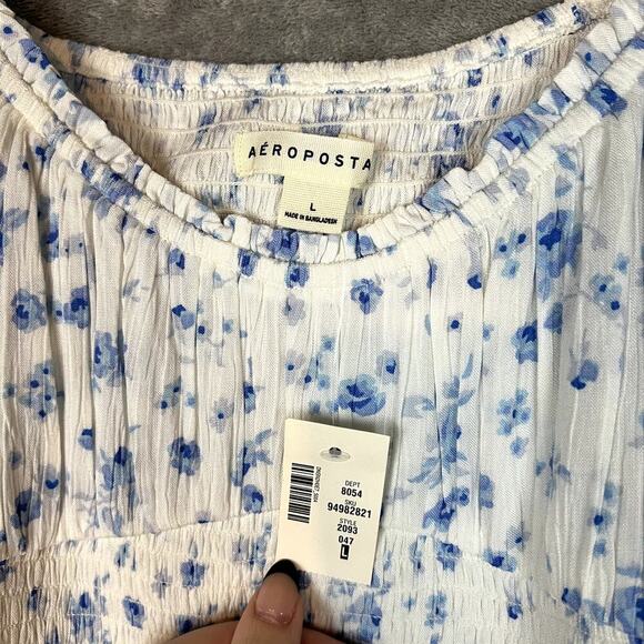 Aeropastale Floral Scoop-Neck Midi Dress Womens L Front Slit Cap Sleeves NWT - Picture 5 of 10